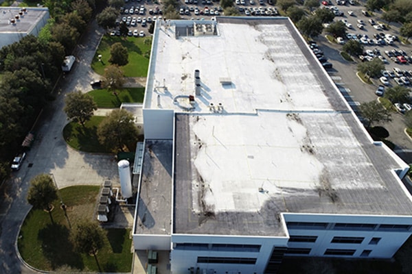 Aerial photograph of commercial building rooftop